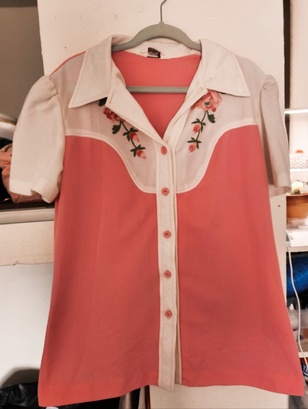 WOMEN'S 60'S/70'S WESTERN A -LINE BLOUSE - PINK ROSE